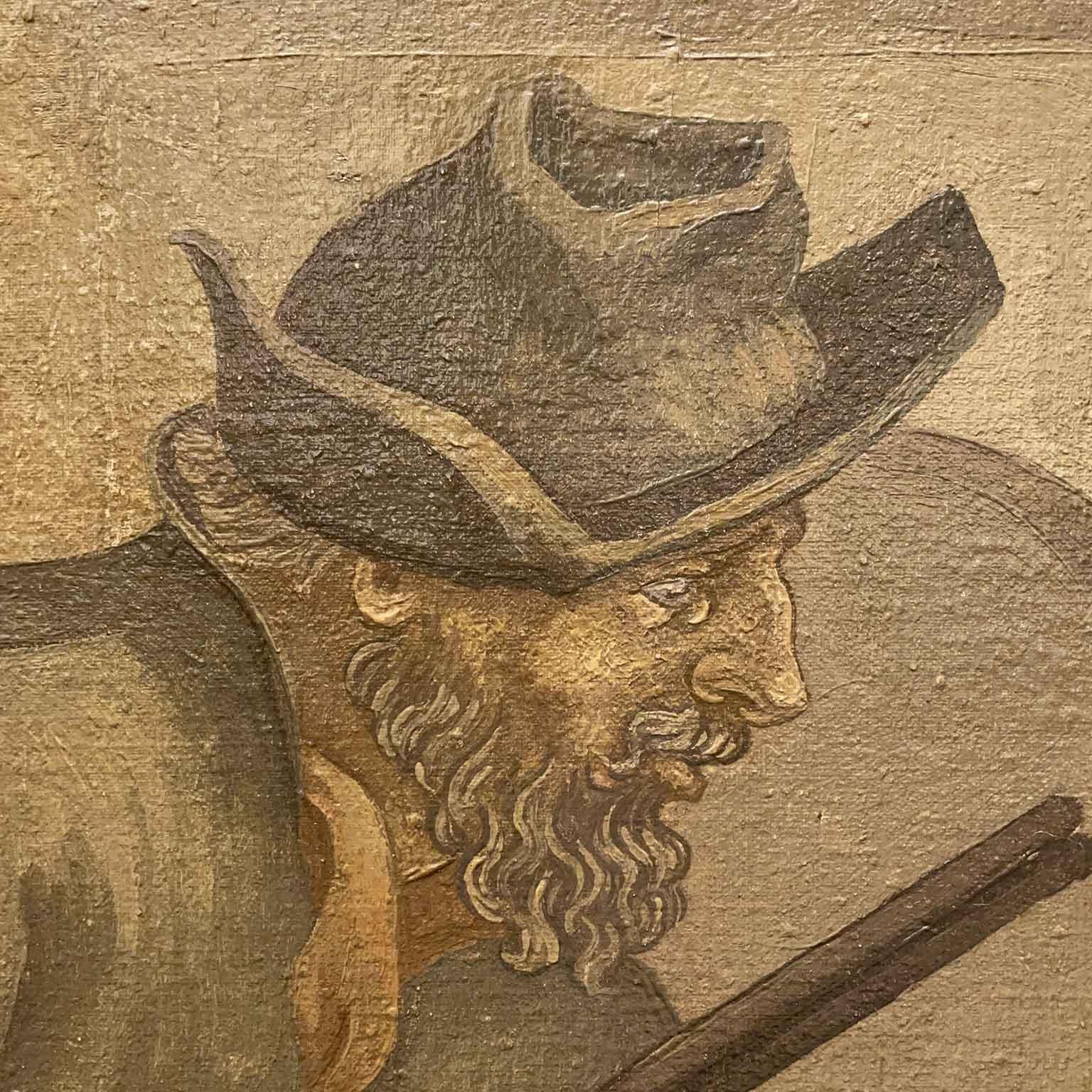 Pair of French Large Paintings Depicting Pharmacist and Snake Hunters Dated 1945 For Sale 6