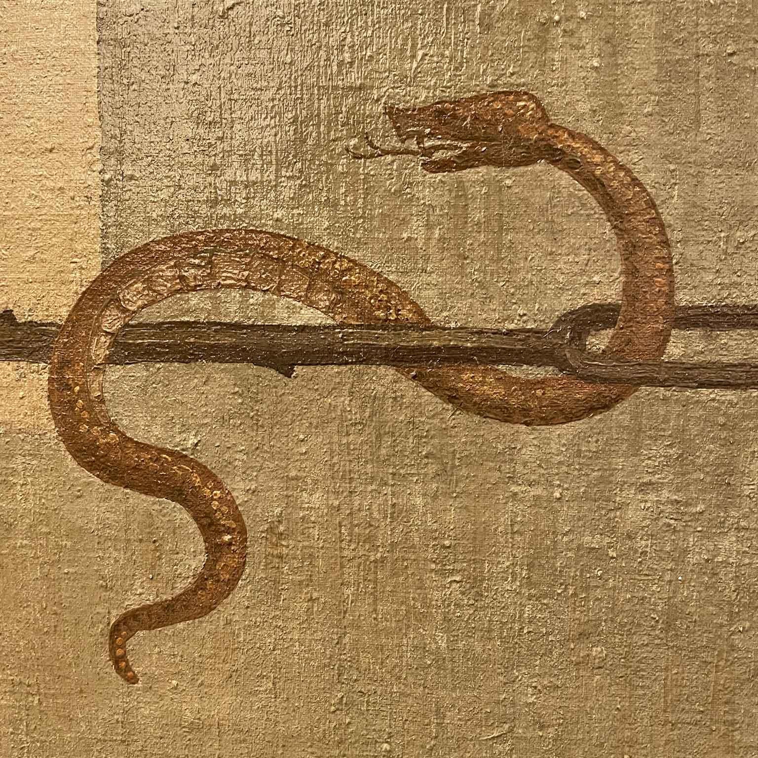 Pair of French Large Paintings Depicting Pharmacist and Snake Hunters Dated 1945 For Sale 8
