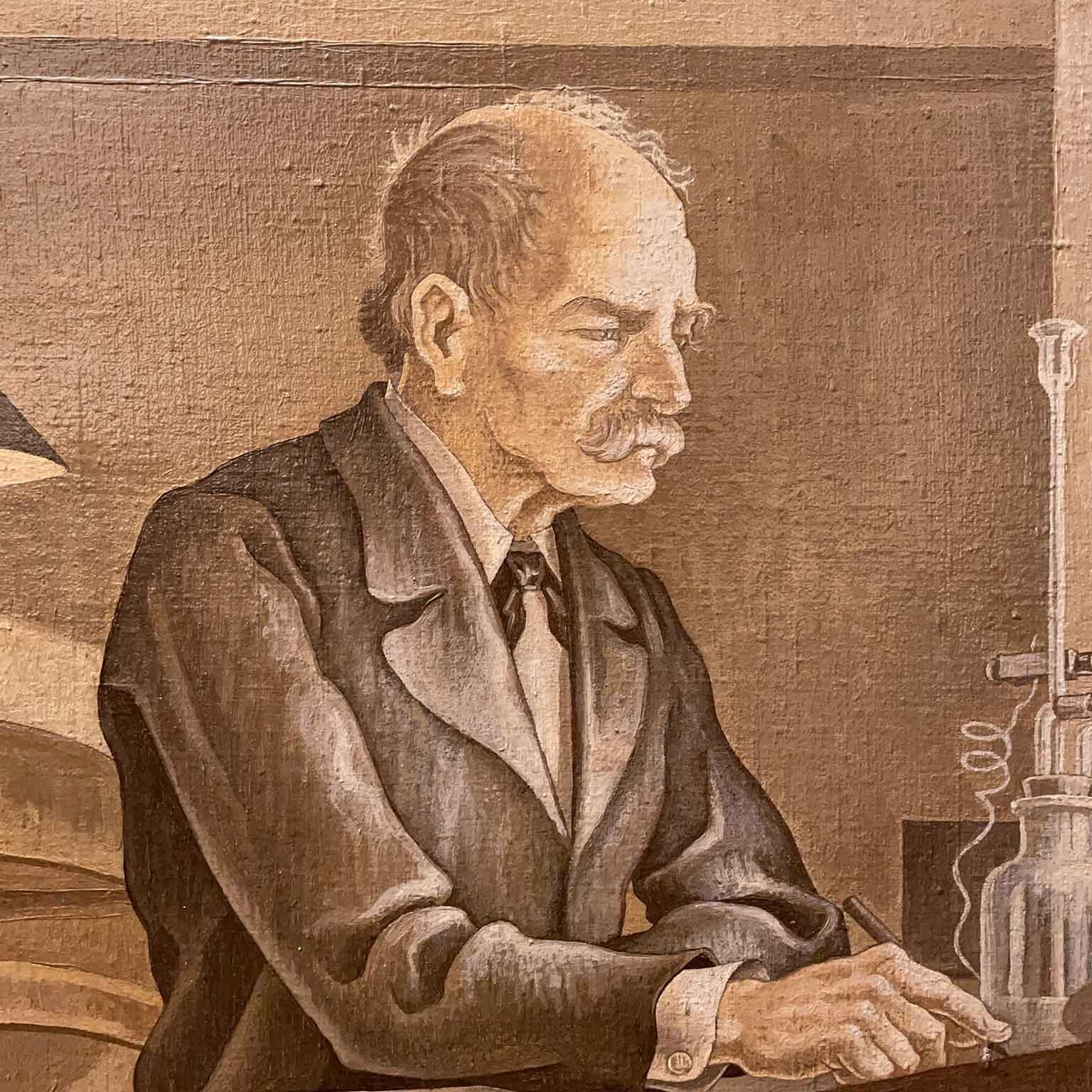 Hand-Painted Pair of French Large Paintings Depicting Pharmacist and Snake Hunters Dated 1945 For Sale