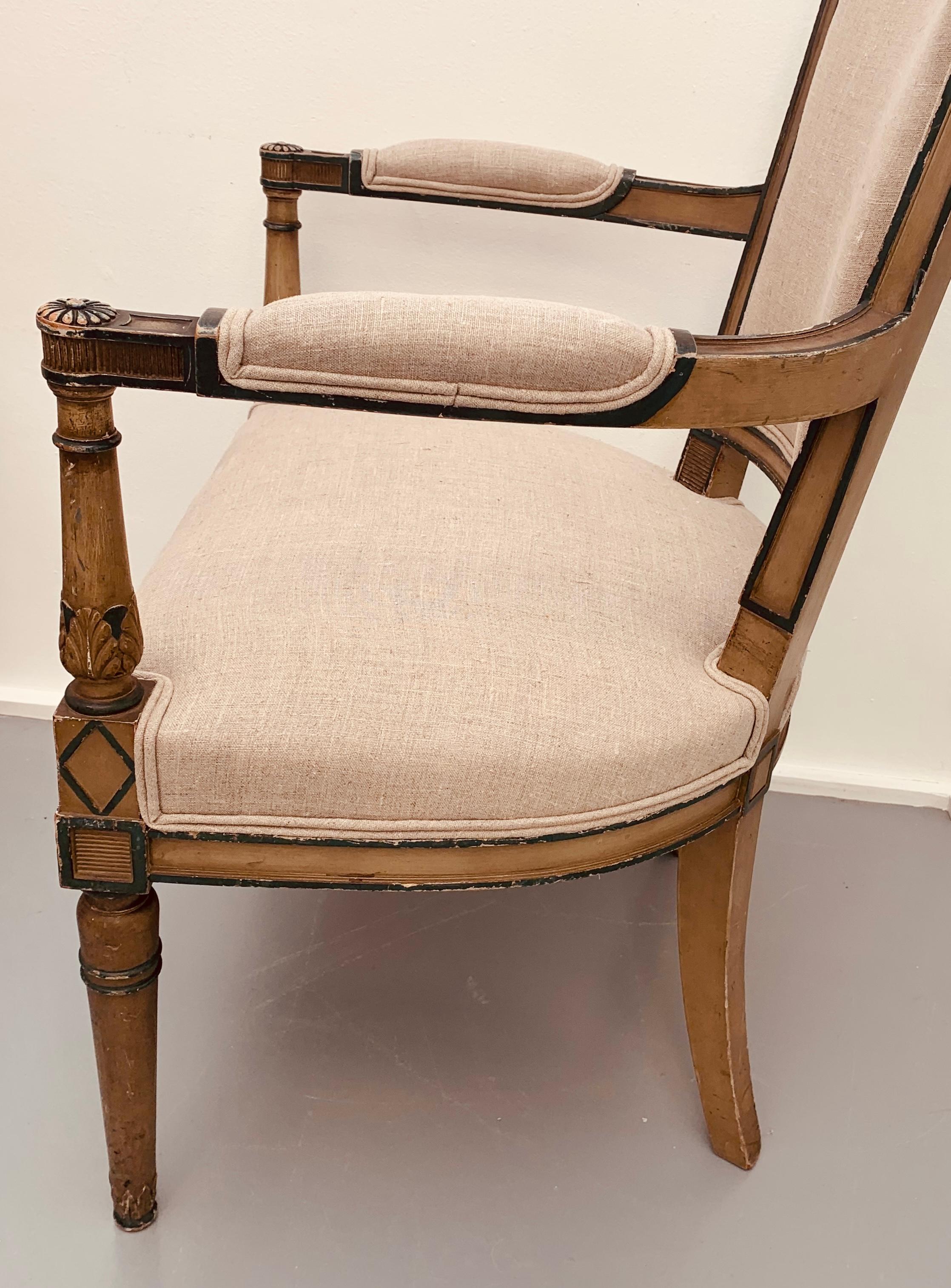 Pair of French Late 18th Century Carved & Original Painted Directoire Armchairs For Sale 12