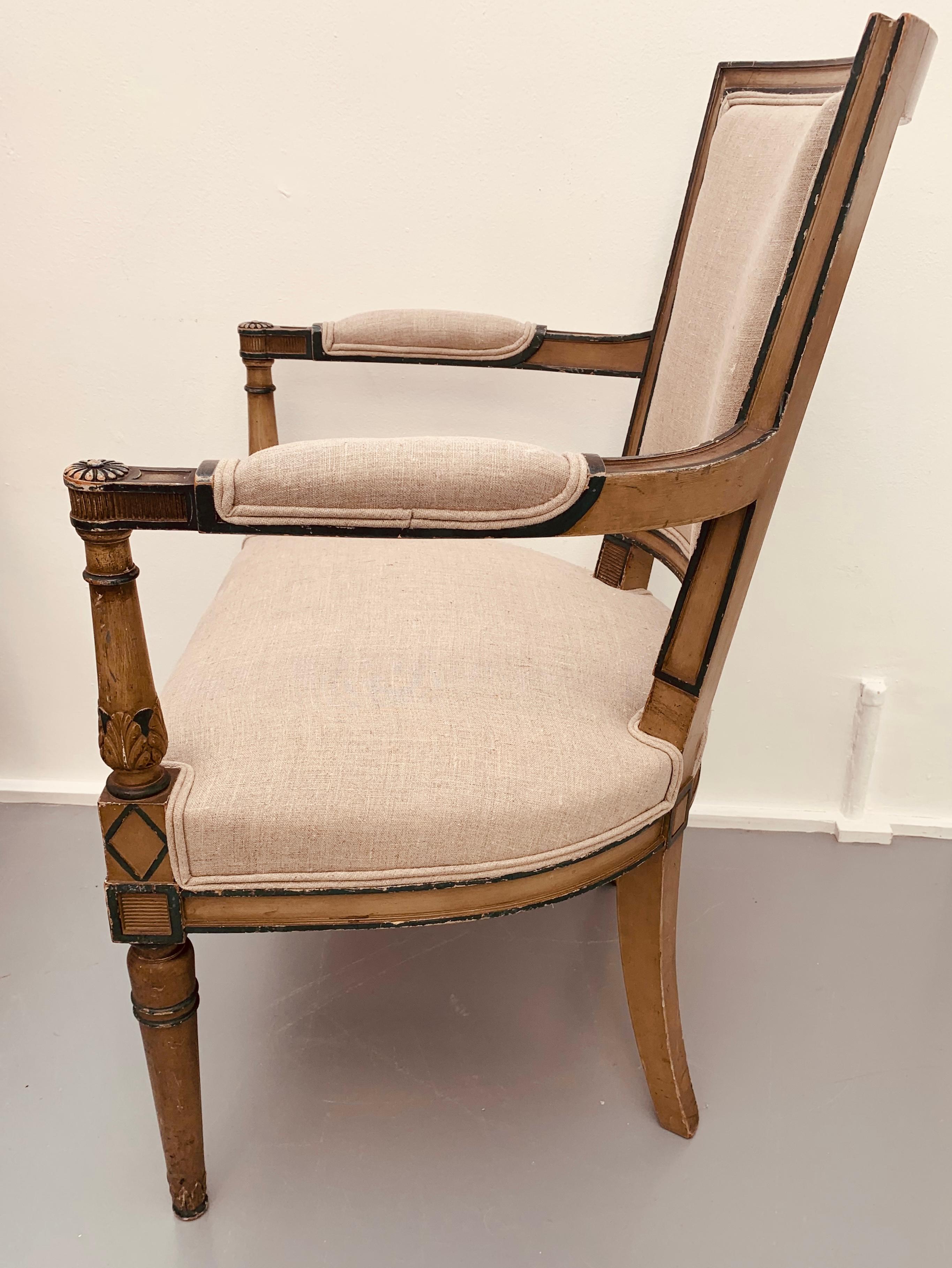 Pair of French Late 18th Century Carved & Original Painted Directoire Armchairs For Sale 13