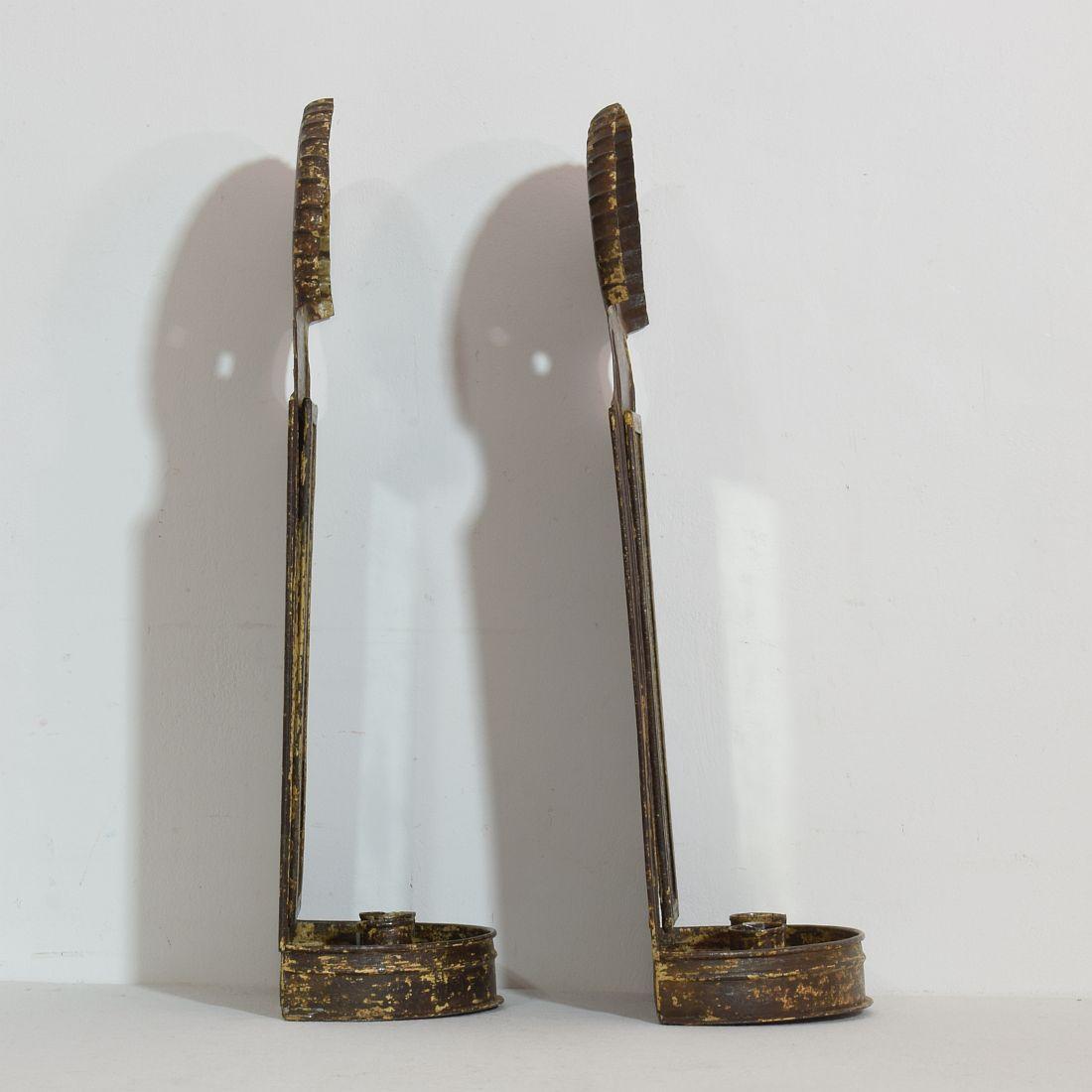 18th Century and Earlier Pair of French, Late 18th Century Iron Wall Candleholders with Mirrors