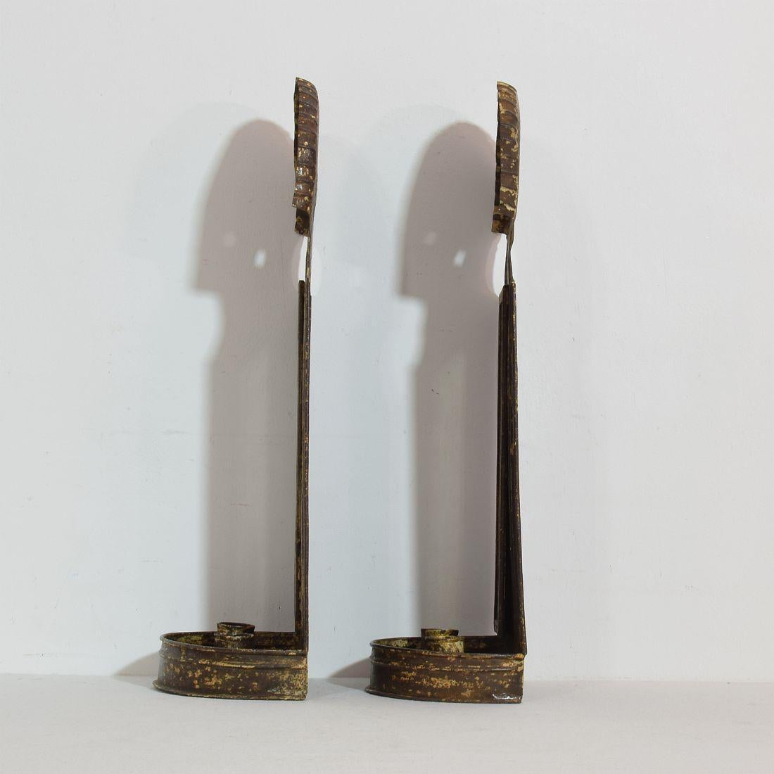 Pair of French, Late 18th Century Iron Wall Candleholders with Mirrors 2