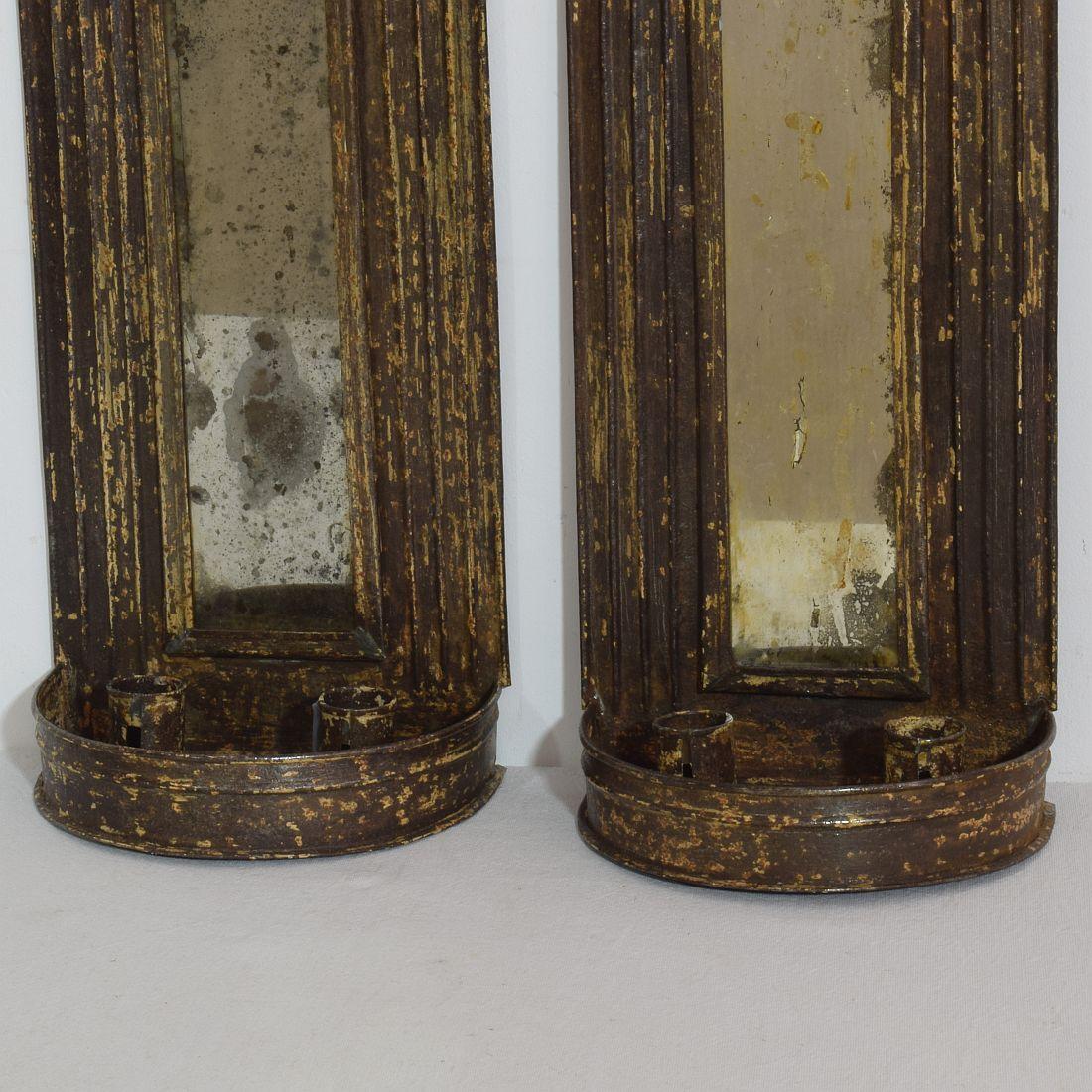 Pair of French, Late 18th Century Iron Wall Candleholders with Mirrors 4