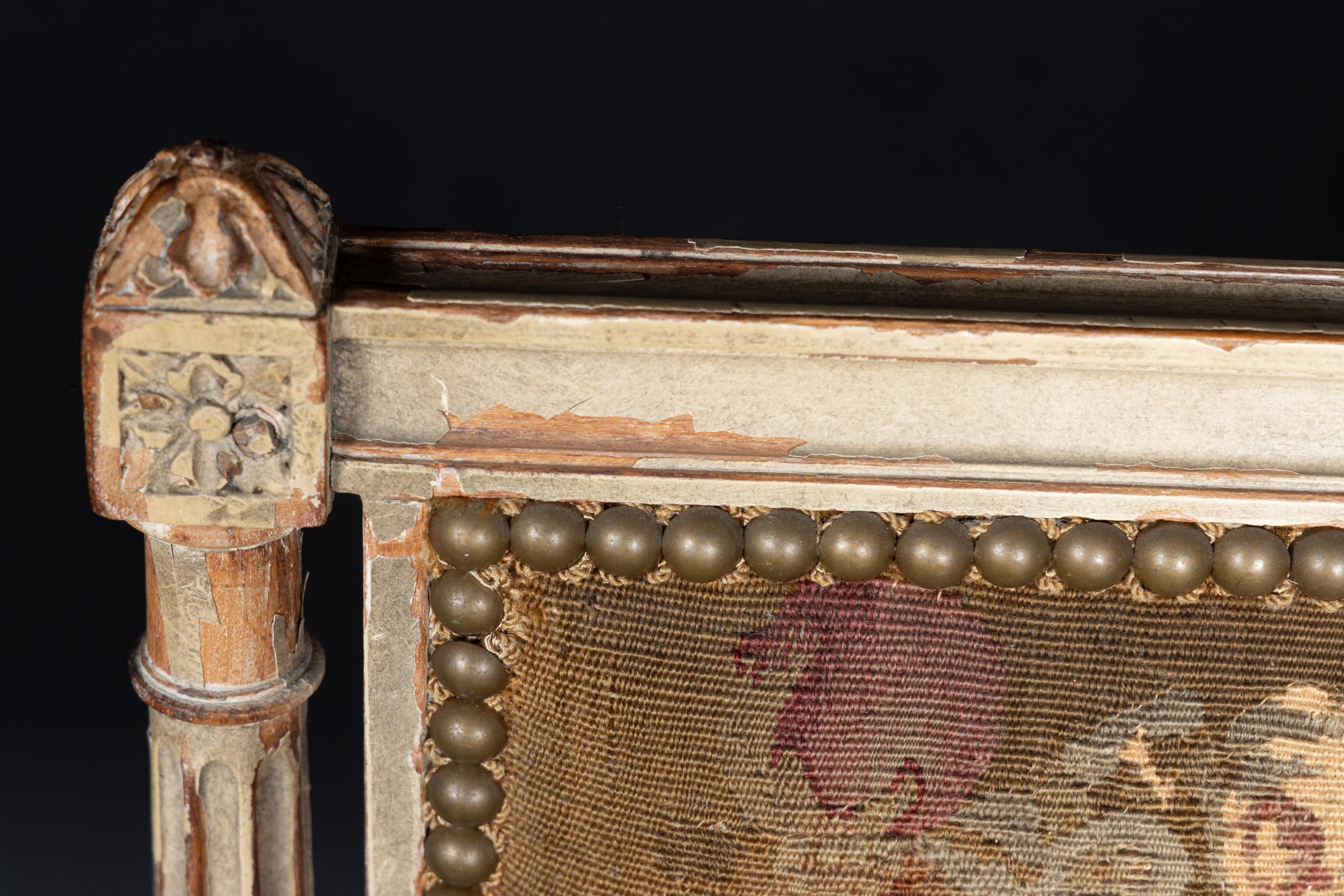 Pair of  French Late 18th Century Louis XVI Carved, Painted Fauteuil Armchairs 9