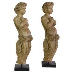 Pair of French Late 18th Century Neoclassical Weathered Wooden Figure Fragments