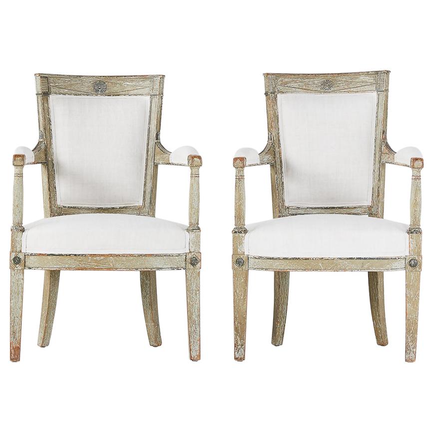 Pair of French Late 18th Century Painted Armchairs