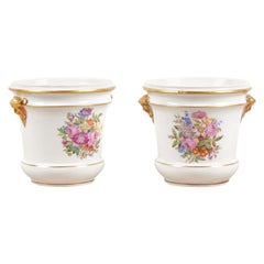 Pair of French Late 18th Century Paris Porcelain Cachepots with Floral Décor