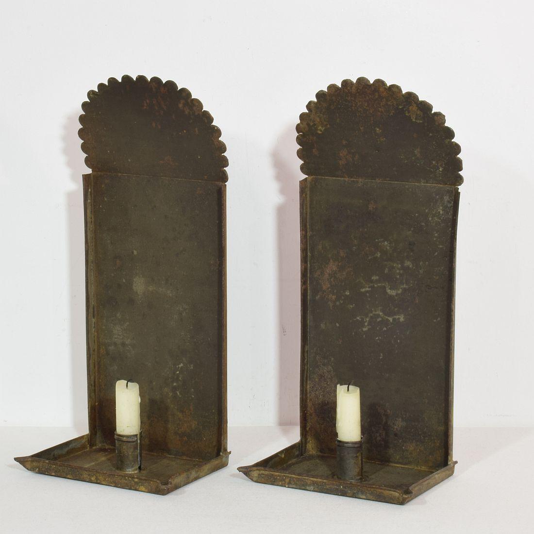 French Provincial Pair of French, Late 18th, Early 19th Century Iron Wall Candleholders