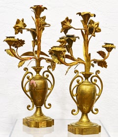 Pair of French Late 19th C. Louis Philippe Style Gilt Bronze Candelabras