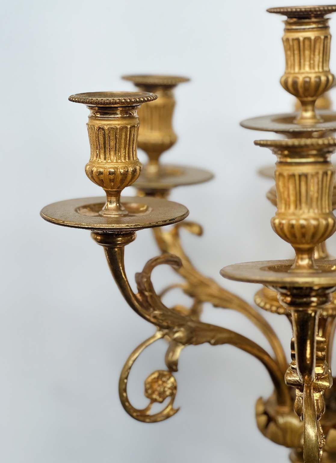 Pair of French Late 19th Century Bronze D'ore Candelabras In Good Condition For Sale In Los Angeles, CA