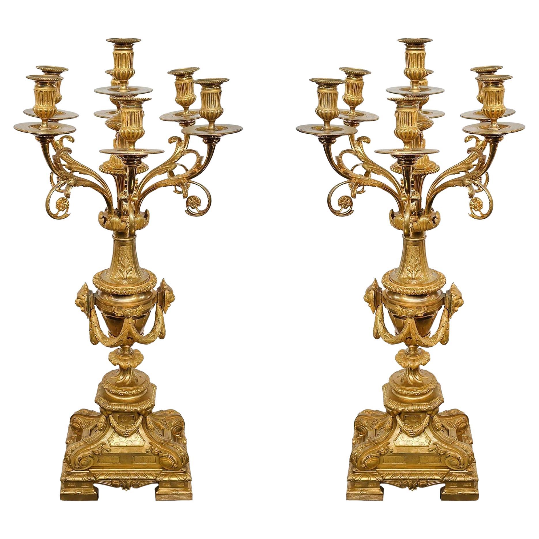 Pair of French Late 19th Century Bronze D'ore Candelabras