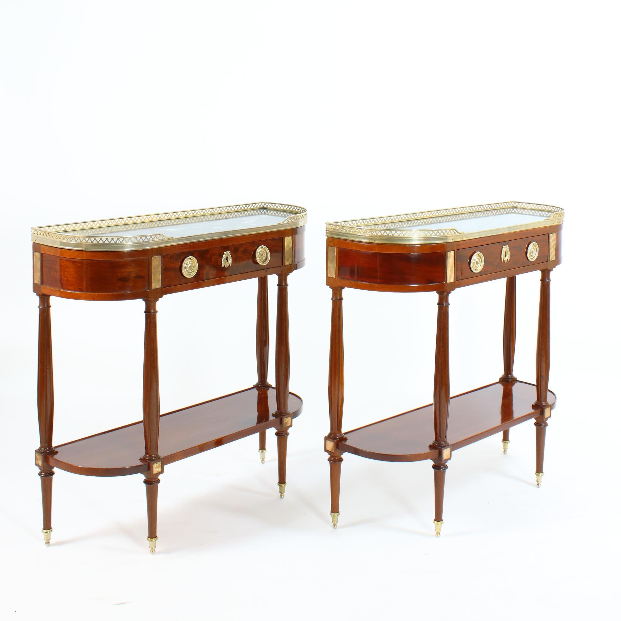 Gilt Pair of French Late 19th Century Directoire Style Demilune Console Tables For Sale