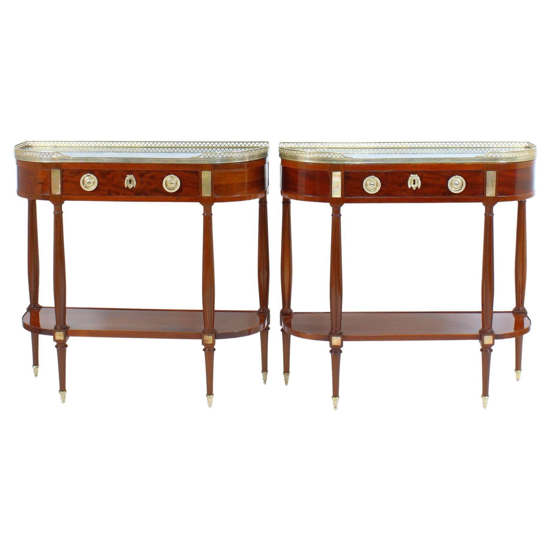 Pair of French Late 19th Century Directoire Style Demilune Console Tables