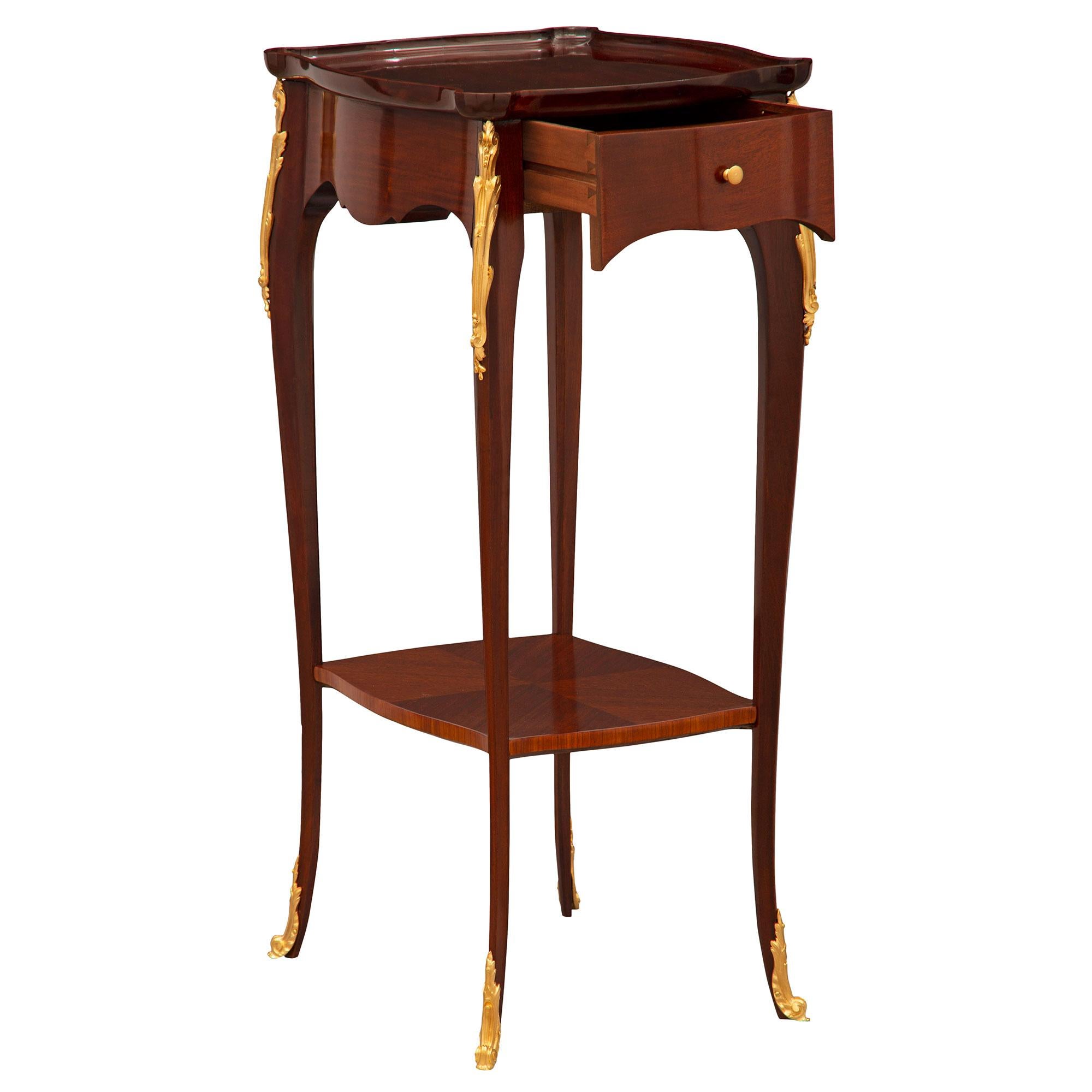 Pair Of French Late 19th Century Louis XV St. Mahogany And Ormolu Side Tables For Sale 1