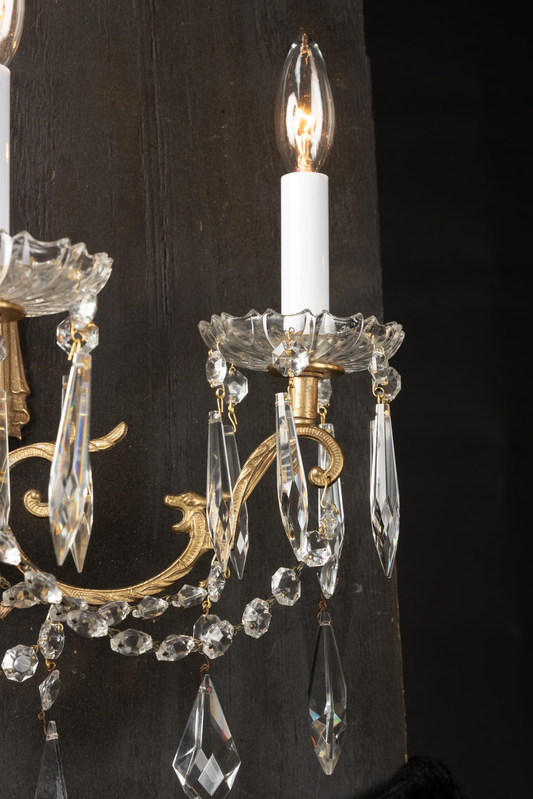  Pair of French Late 19th Century Louis XVI Bronze and Crystal Sconces  For Sale 4