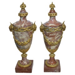 Pair of French Late 19th Century Marble & Bronze Urns