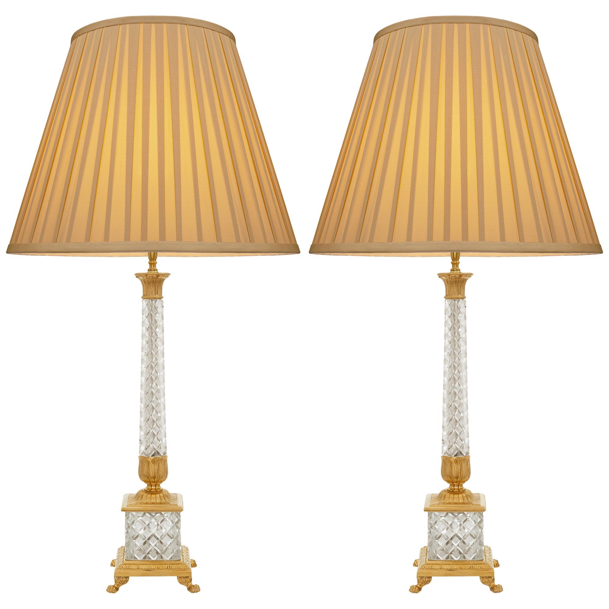 pair of French late 19th century Neo-Classical st. Ormolu and Crystal lamps