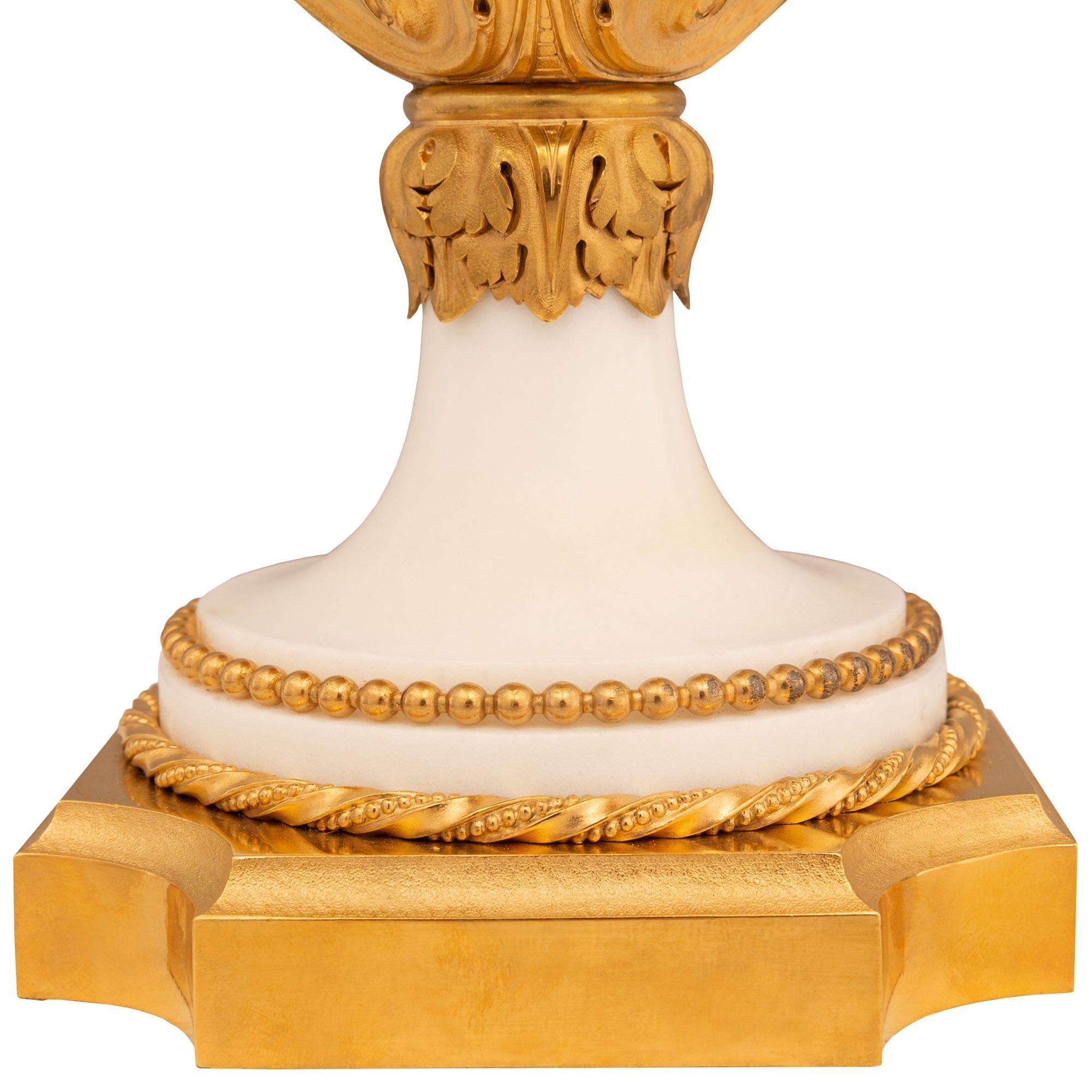 Pair Of French Late 19th Century Neo-Classical St. Ormolu & White Carrara Marble For Sale 3