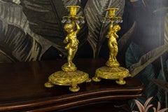 Pair of French Late 19th Century Neoclassical Style Bronze Cherub Candleholders