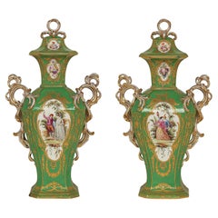 Pair of French Late 19th Century Sèvres Style Hand Painted Porcelain Vases
