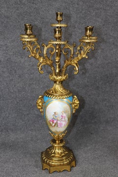 Pair of French Late 19th Century Sevres Style Porcelain and Bronze Candelabras