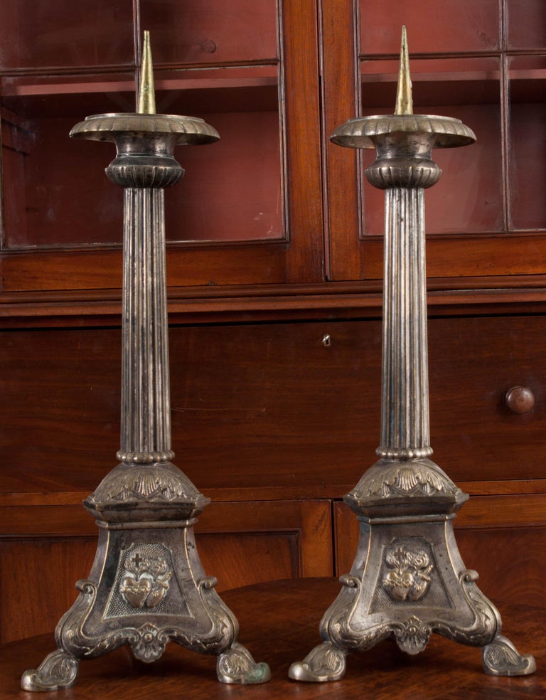 Pair of French Late 19th Century Silver Plate Altar Candlesticks at 1stDibs