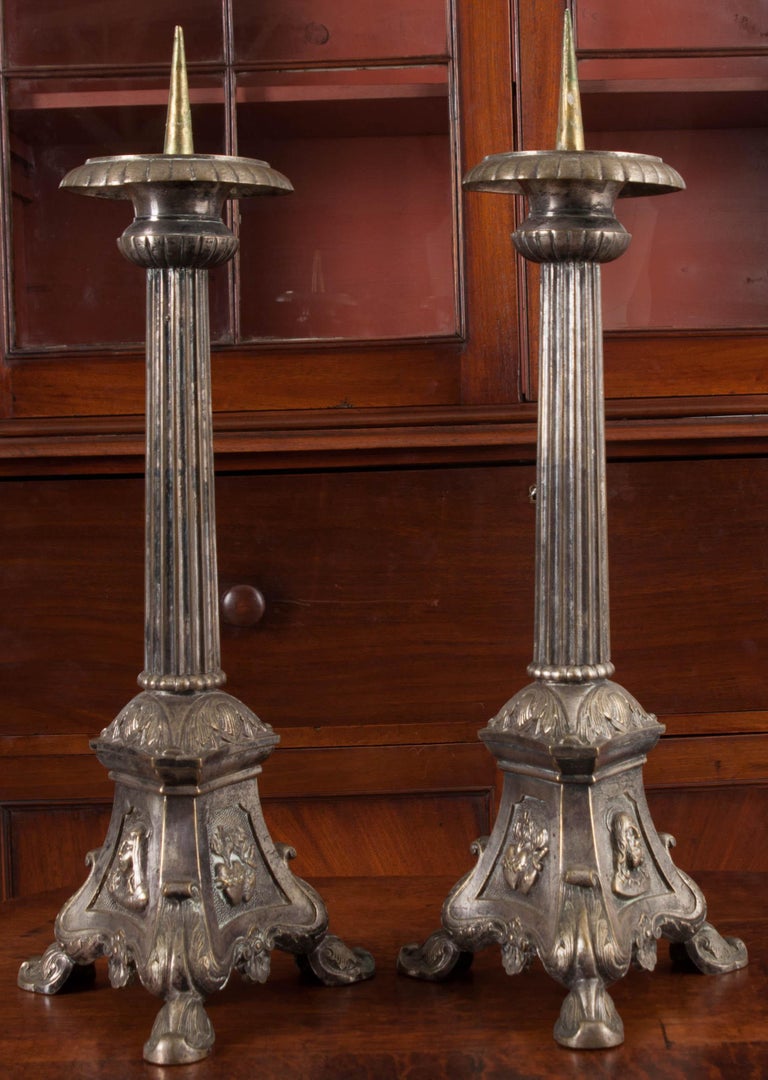 Pair of French Late 19th Century Silver Plate Altar Candlesticks at 1stDibs