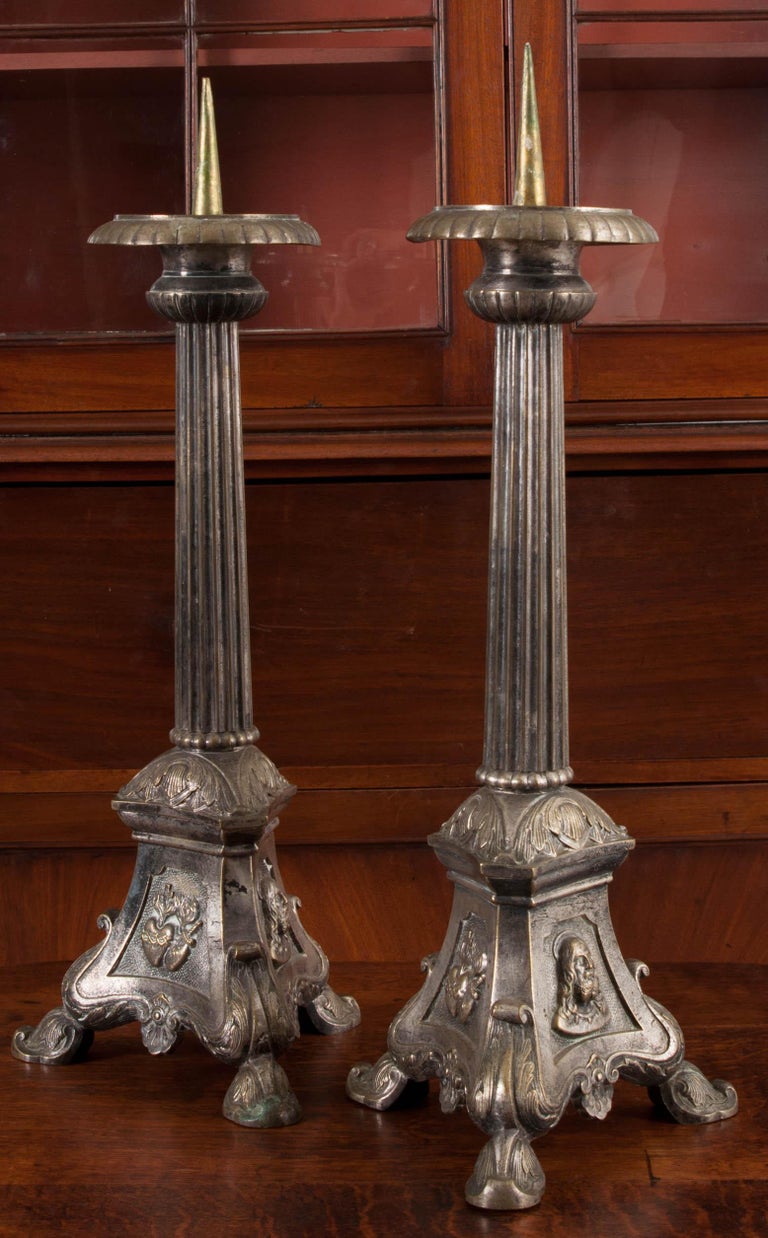 Pair of French Late 19th Century Silver Plate Altar Candlesticks at 1stDibs