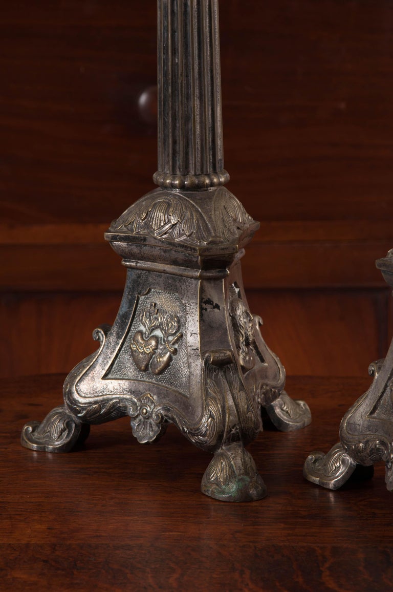 Pair of French Late 19th Century Silver Plate Altar Candlesticks at 1stDibs