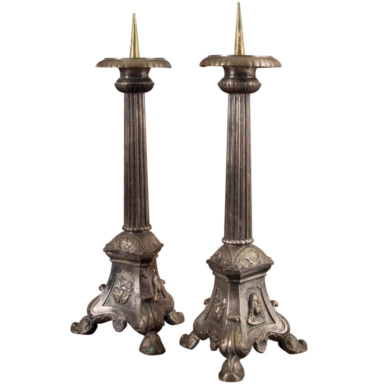 Pair of French Late 19th Century Silver Plate Altar Candlesticks at 1stDibs