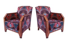 Pair of French Late Art Deco Mahogany Bergeres/ Club Chairs, Maurice Dufrene