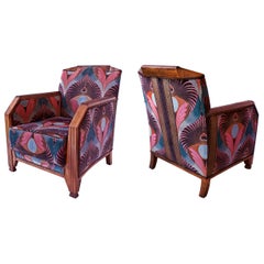 Vintage Pair of French Late Art Deco Mahogany Bergeres/ Club Chairs, Maurice Dufrene