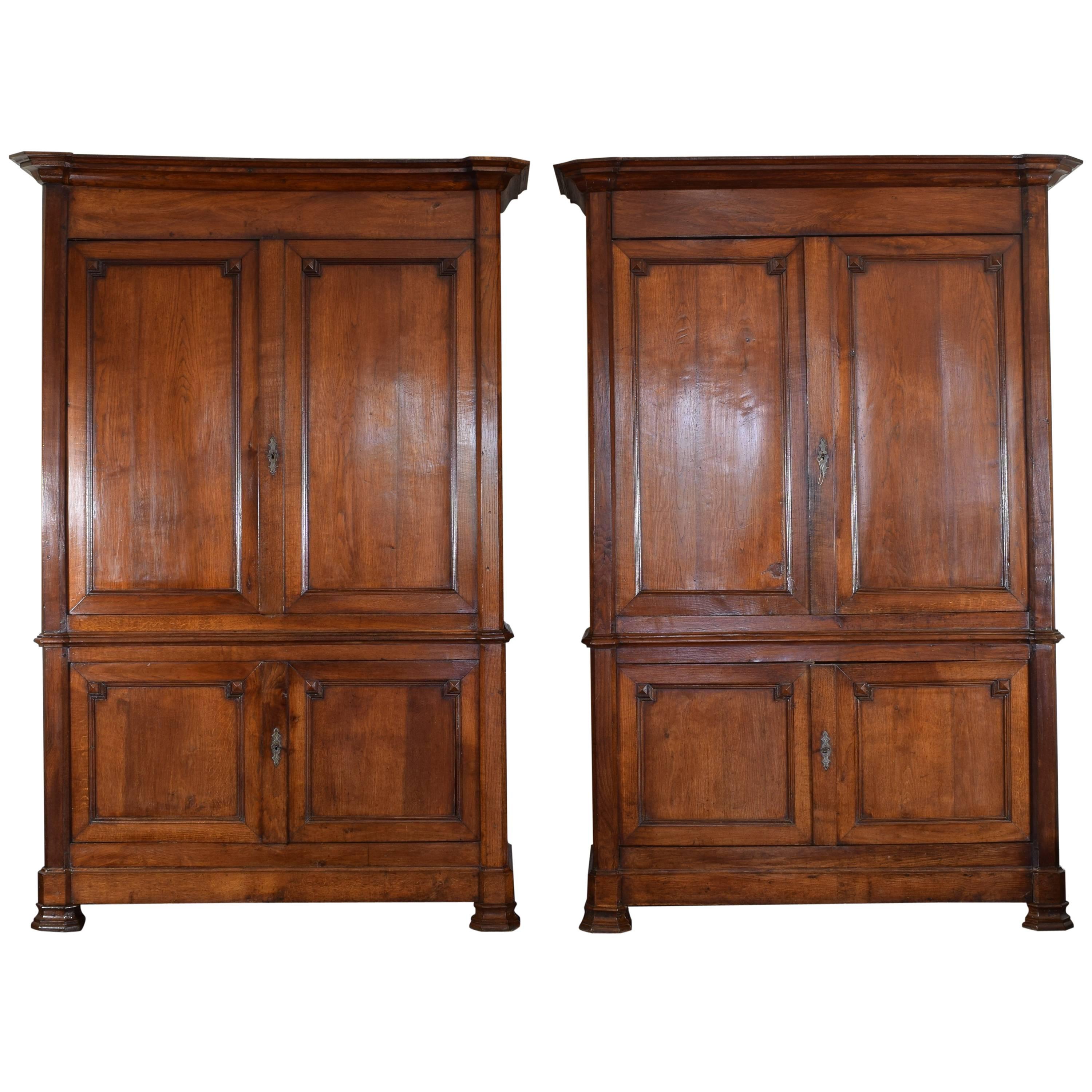 Pair of French Late Restauration Period Light Oak Four-Door Cabinets