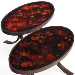 Pair of French Lava Stone and Wrought Iron Tables, C. 1970