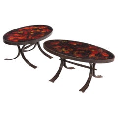 Pair of French Lava Stone and Wrought Iron Tables, C. 1970