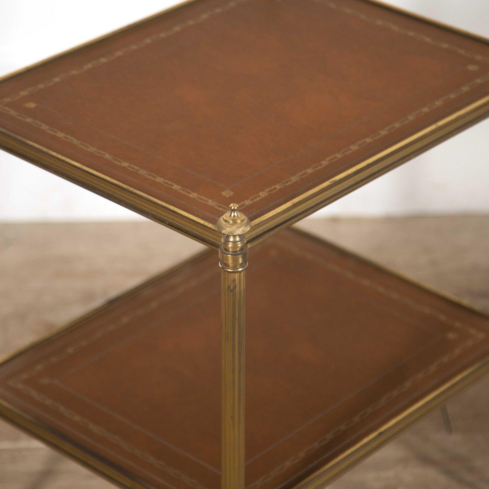 Pair of French Leather and Brass Side Tables 2