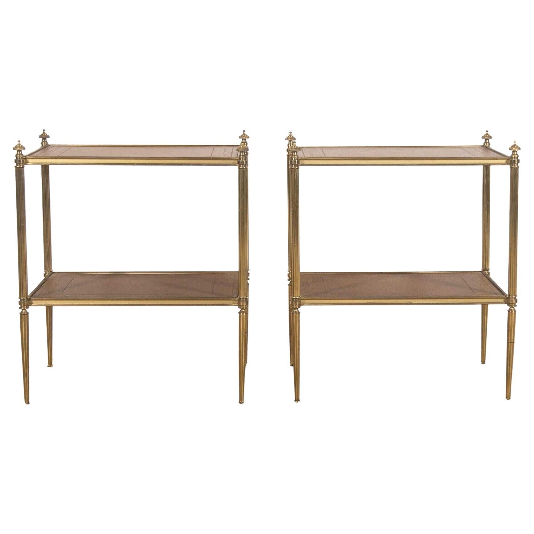 Pair of French Leather and Brass Side Tables