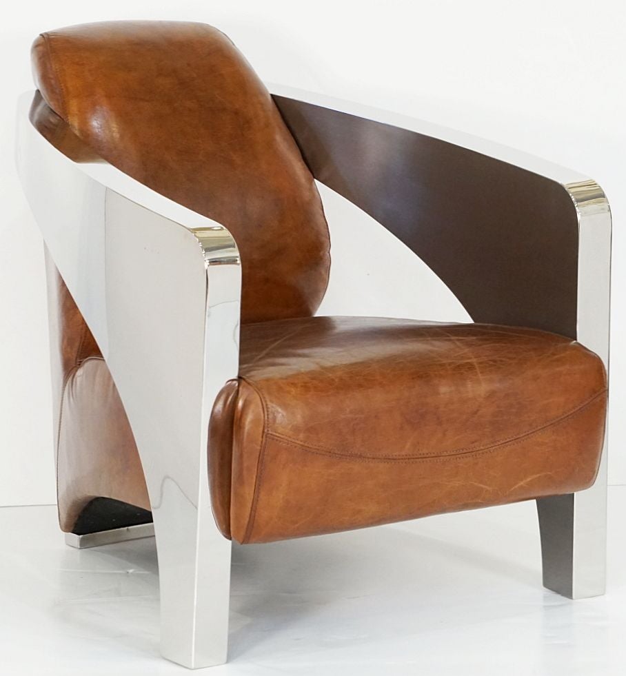 Modern French Leather and Chrome Club or Lounge Chairs 'Individually Priced'