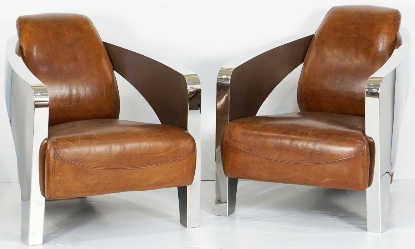 French Leather and Chrome Club or Lounge Chairs 'Individually Priced' In Good Condition In Austin, TX