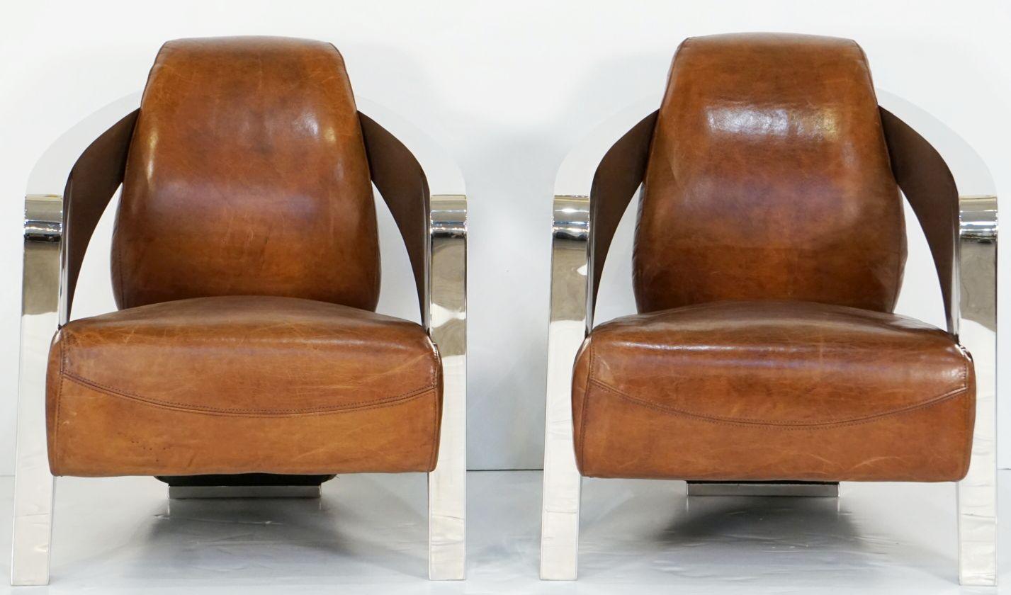 20th Century French Leather and Chrome Club or Lounge Chairs 'Individually Priced'