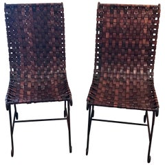 Pair of French Leather and Iron Chairs