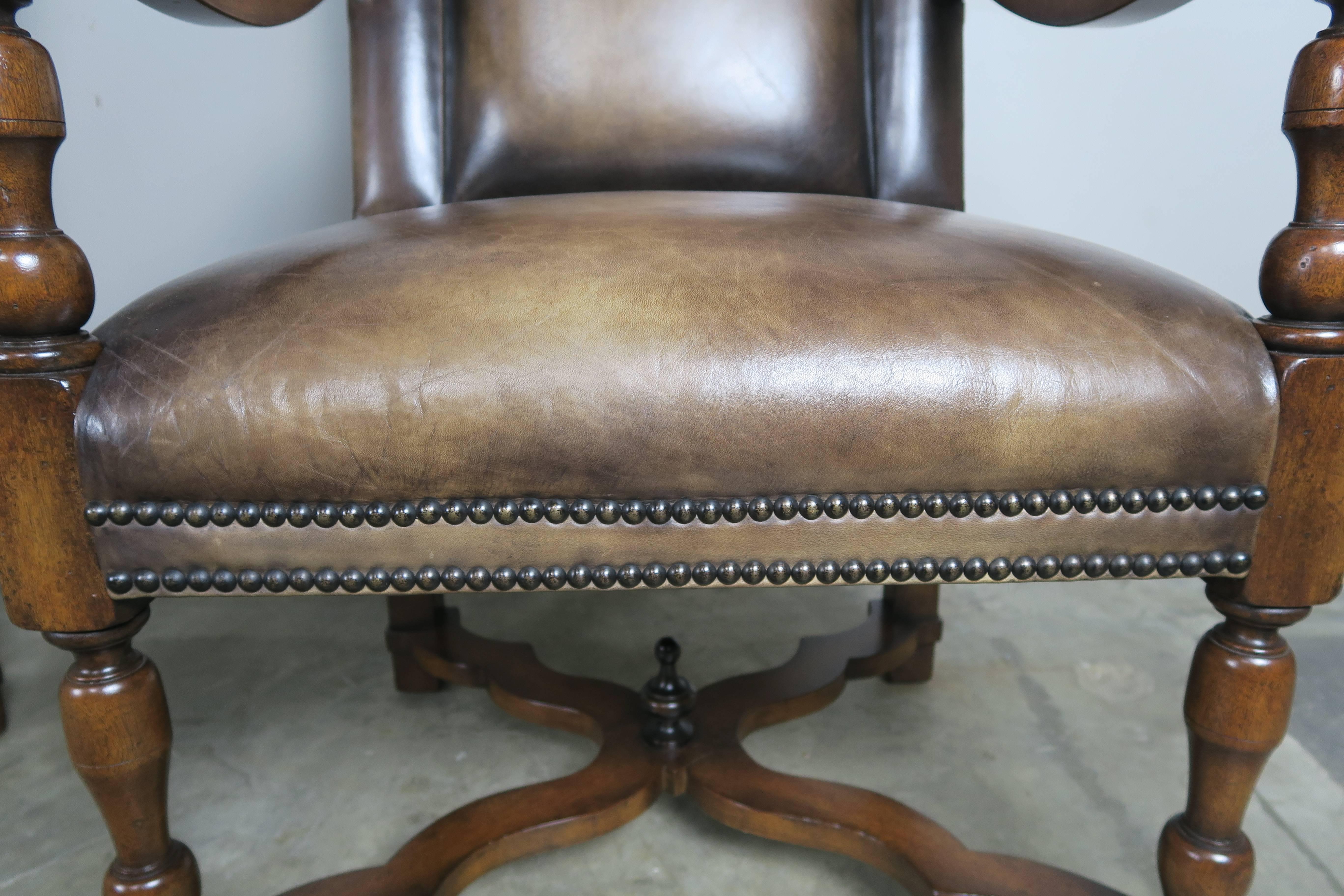Pair of French Leather and Mohair Back Armchairs 1