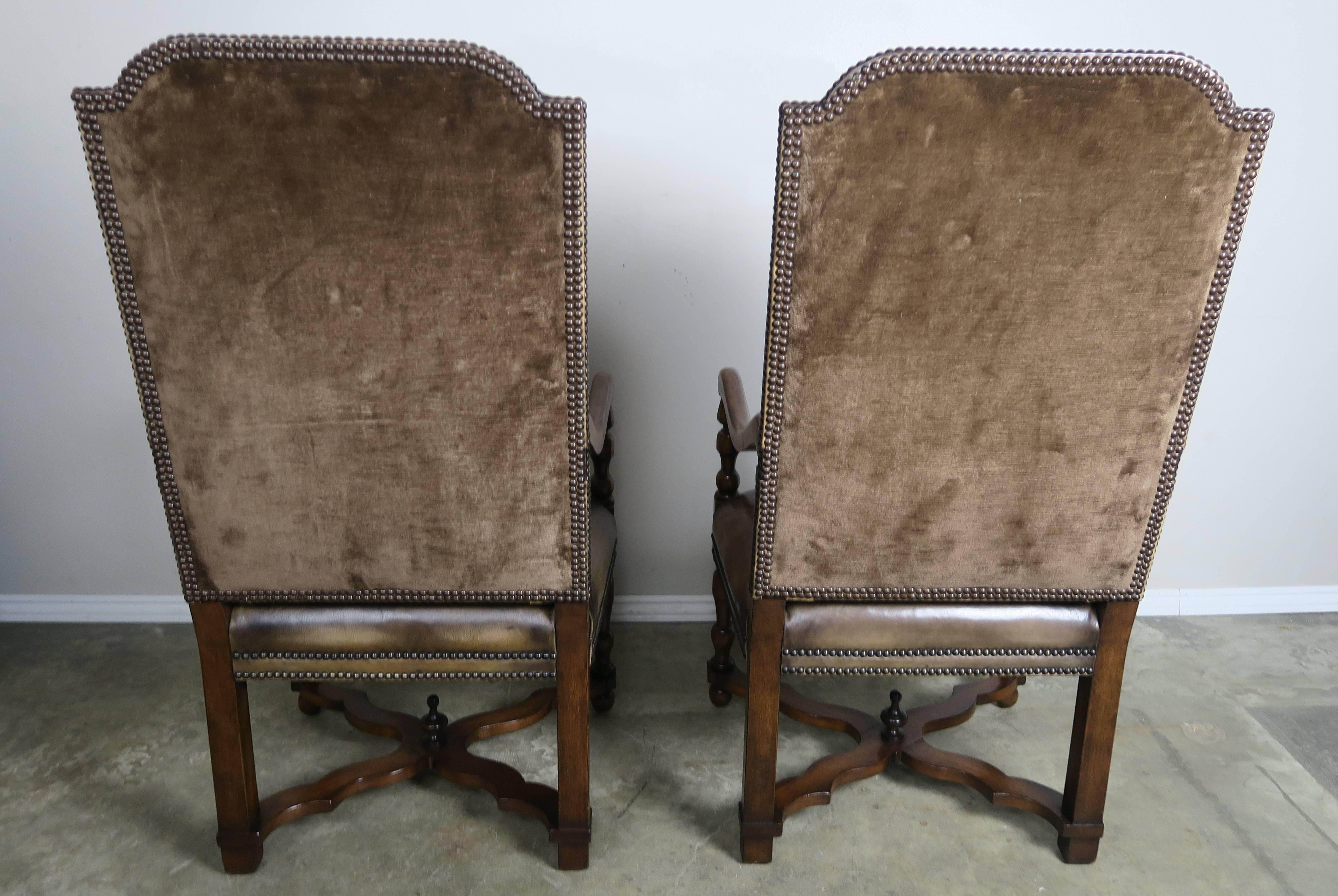 Pair of French Leather and Mohair Back Armchairs 2