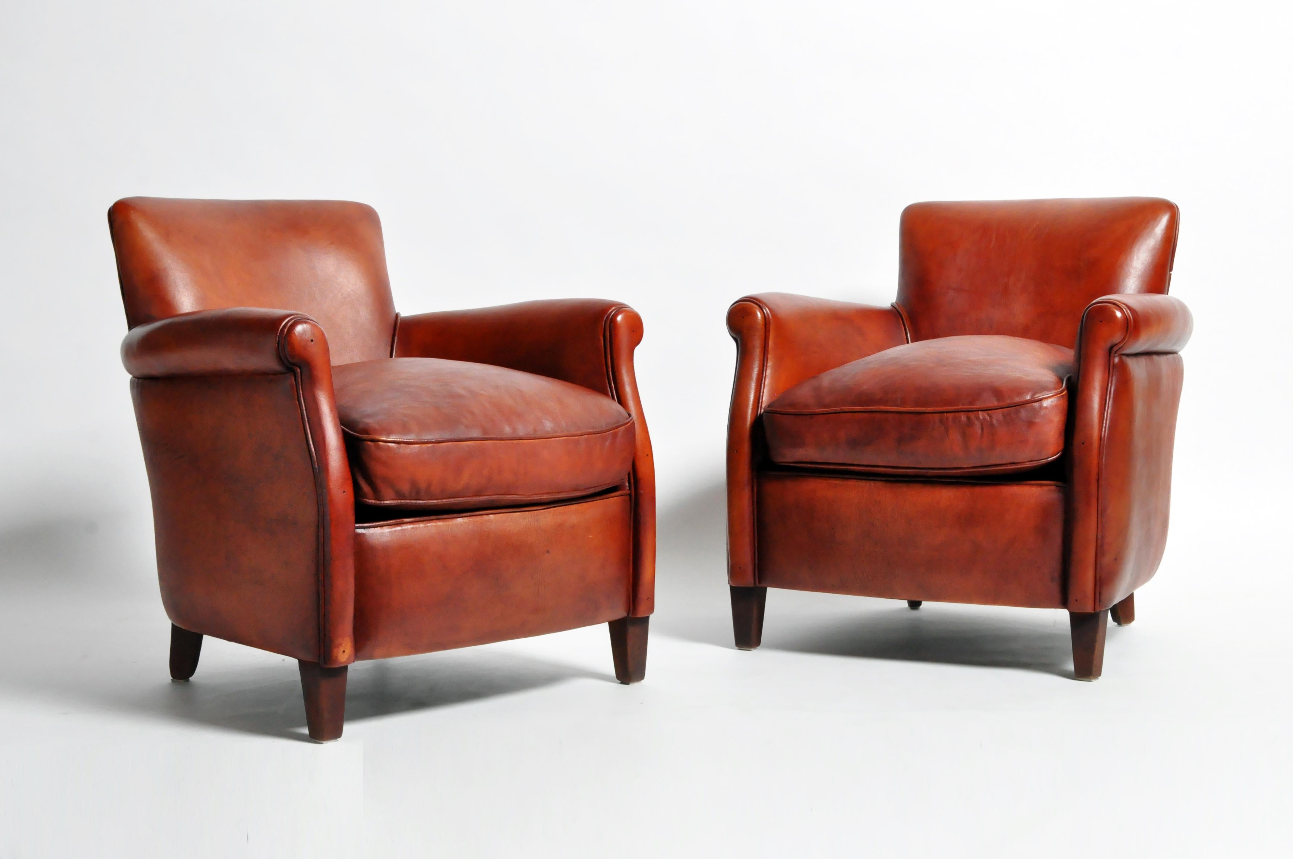Pair of French Leather Armchairs 16