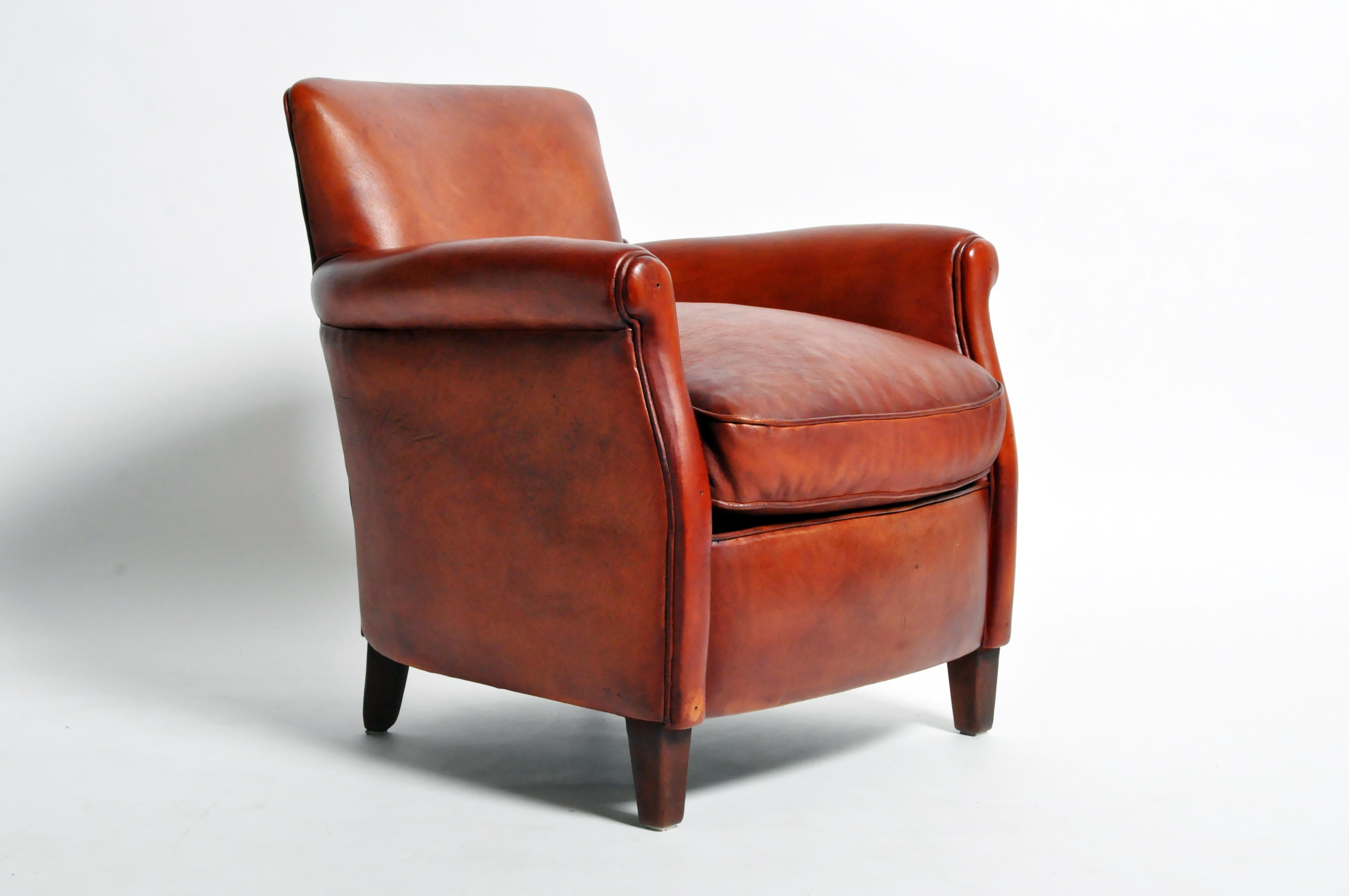 Contemporary Pair of French Leather Armchairs