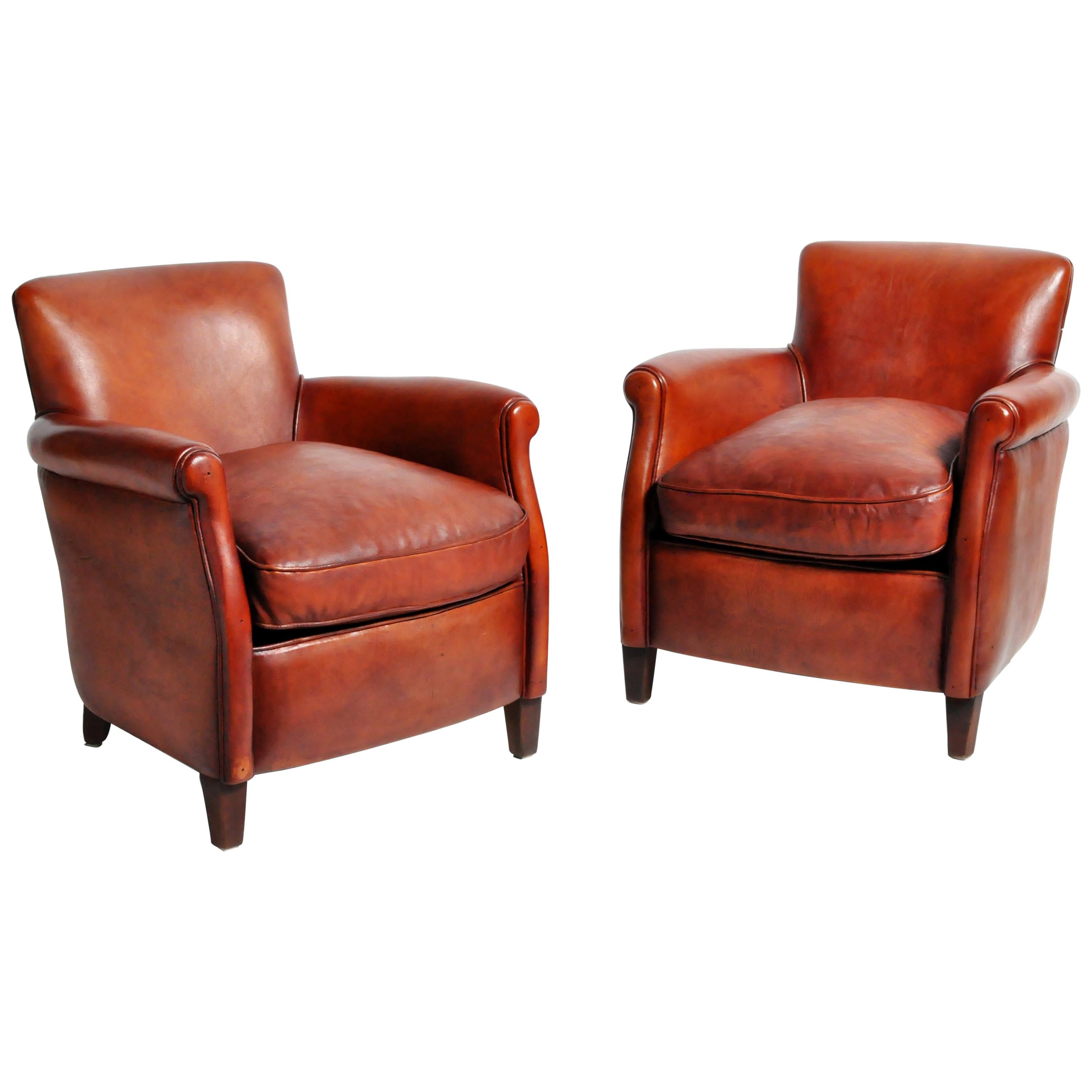 Pair of French Leather Armchairs at 1stDibs