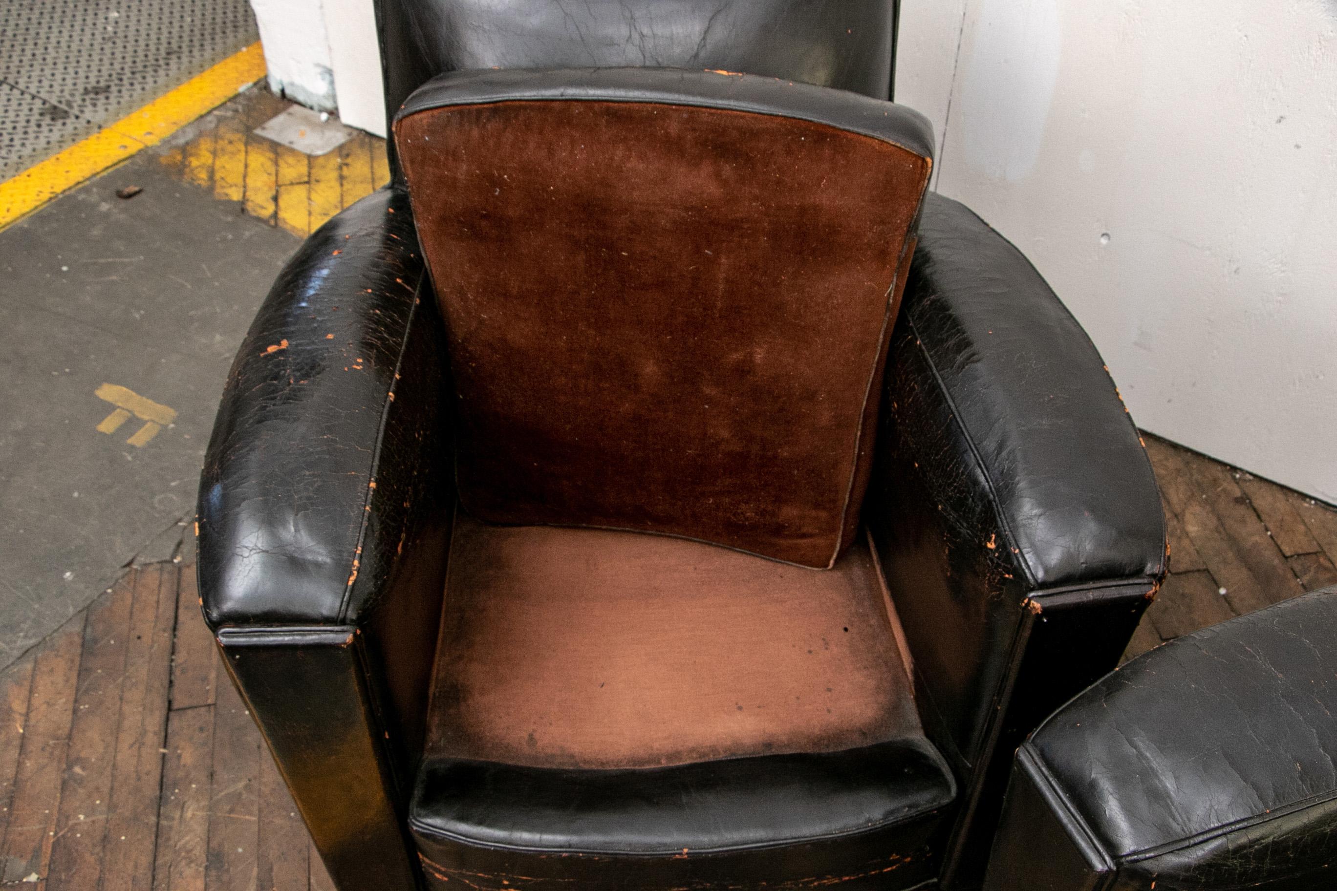 Pair of French Leather Art Deco Club Chairs 9