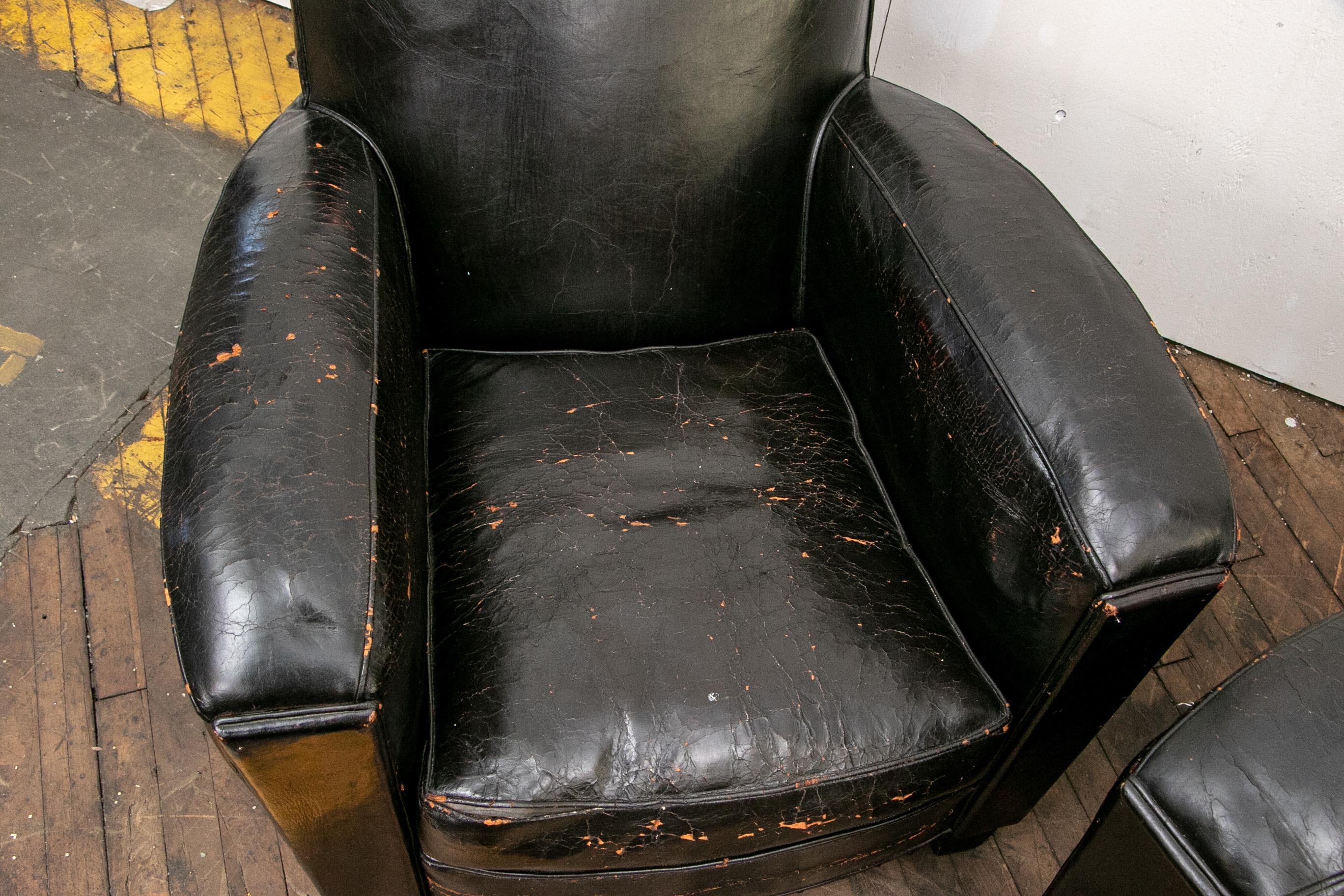 20th Century Pair of French Leather Art Deco Club Chairs