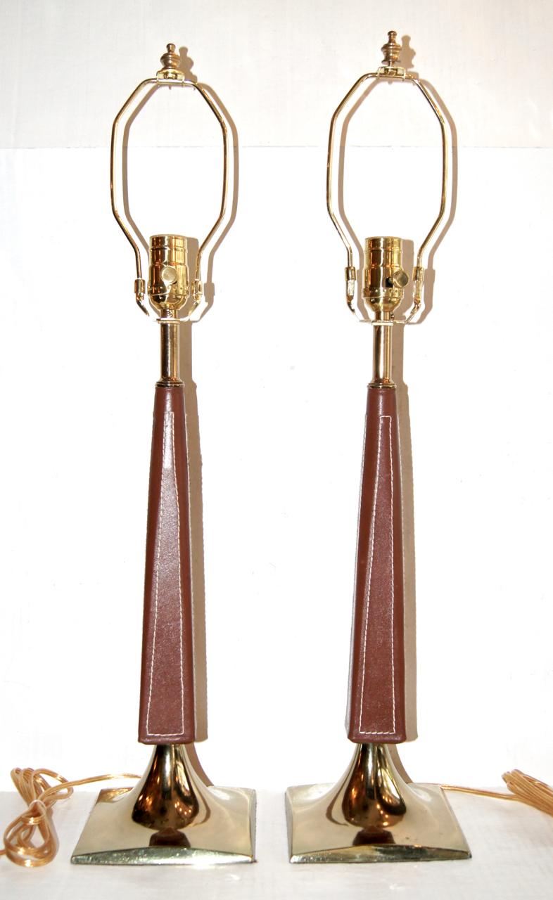 Mid-20th Century Pair of French Leather-Bound Lamps